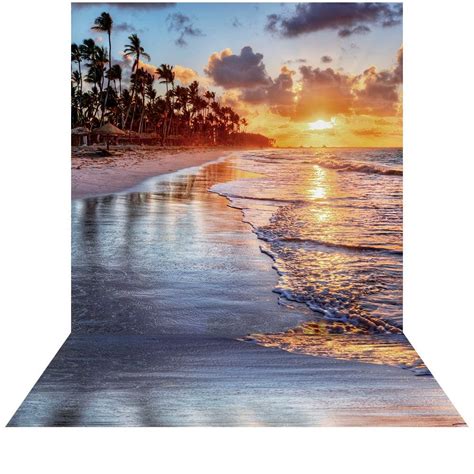 Cdhbh 7x5ft Beach Backdrop Seaside Palm Tree Sunset Photography