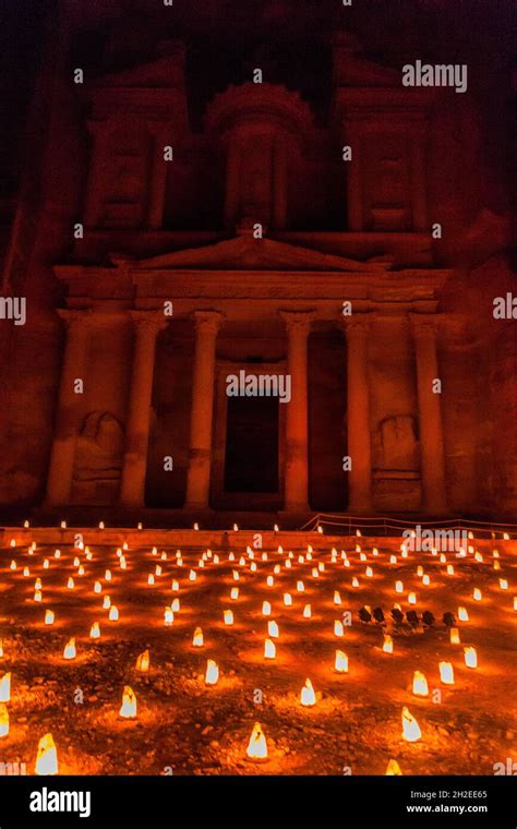 Candles Glowing In Front Of The Al Khazneh Temple The Treasury In The