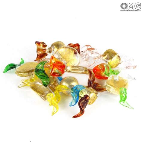 10 Pieces Venetian Glass Candies With Gold Murano Glass