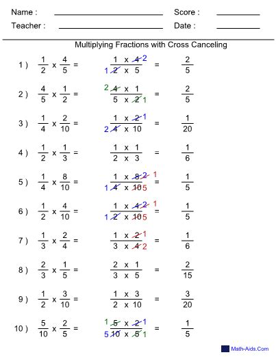 Multiplying Mixed Numbers With Cross Canceling Worksheet