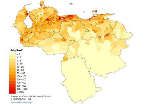 Venezuela Mapa De Población De Venezuela De La Densidad De La Población