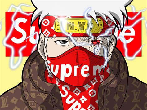 Download Naruto Swag Kakashi Wearing Supreme Wallpaper