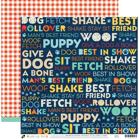 Playful Pets Double Sided Cardstock 12x12 Dog Words 611356149161