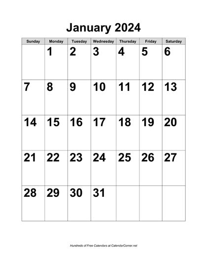 January 2024 Vertical Calendar Portrait Free 2024 Calendar With