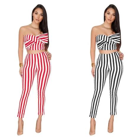 two piece set tracksuit 2018 striped sexy sleeveless tracksuit women sets cropped strapless