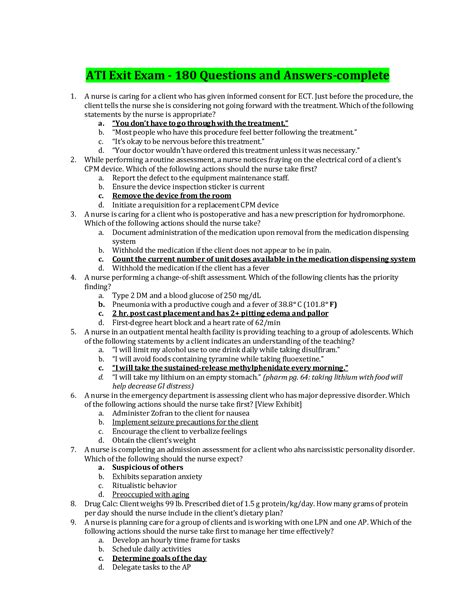 Ati Exit Exam 180 Questions And Answers Completepdf Browsegrades