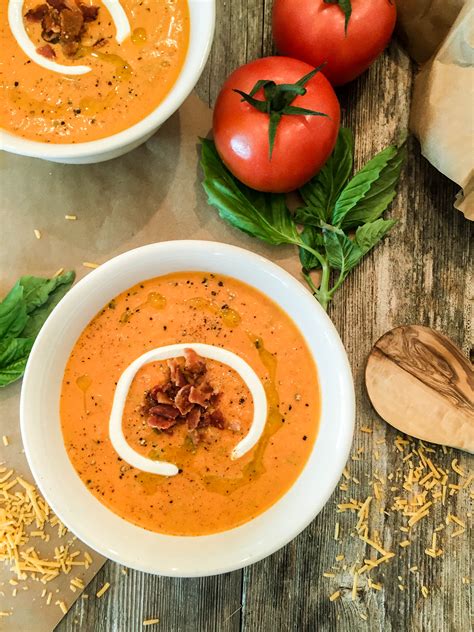 Creamy Tomato Soup With Bacon And Cheddar A Hint Of Wine
