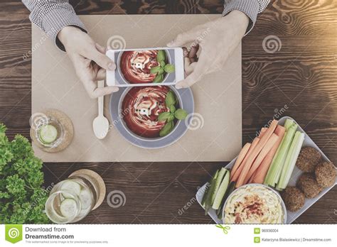 Blogger Photographing Healthy Vegan Food Stock Photo Image Of Bowl
