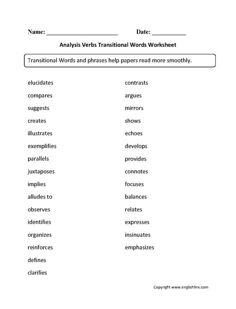 Using Transition Words Worksheet