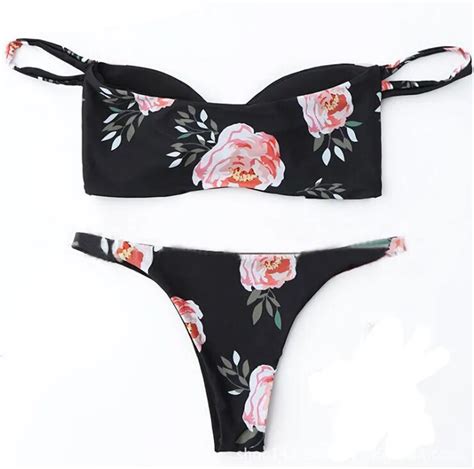 Women Bikini Set 2018 New Floral Print Swimsuit Sexy Bandage Strapless