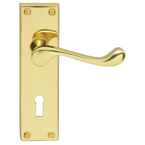 Dl54 Victorian Scroll Lock Door Handle Polished Brass Lever Door