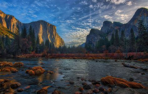 Обои горы река долина Калифорния California Yosemite Valley