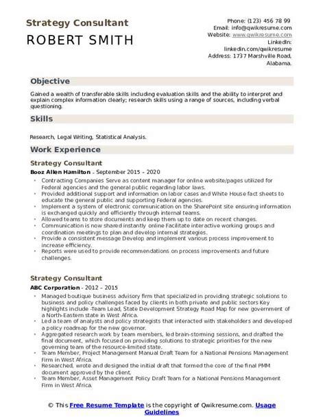 Strategy Consultant Resume Samples Qwikresume
