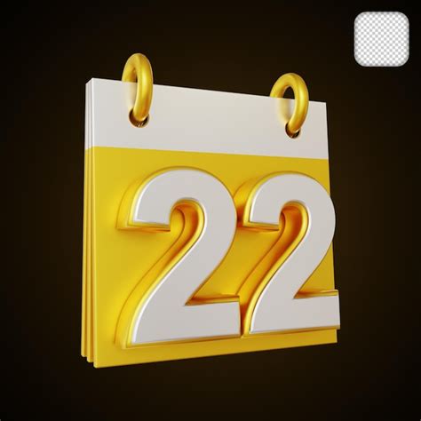 Premium Psd Golden Calendar Day 22 Of The Month 3d Illustration