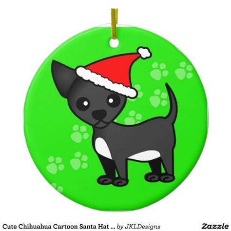 Cute Chihuahua Cartoon Santa Hat Black Ceramic Ornament Cute