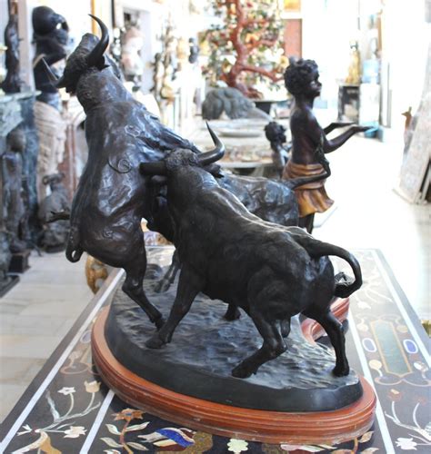 Fighting bulls are selected primarily for a certain combination of aggression, energy, strength, and stamina. 1980s J. Cuevas Three Fighting Bulls Bronze Sculpture For ...