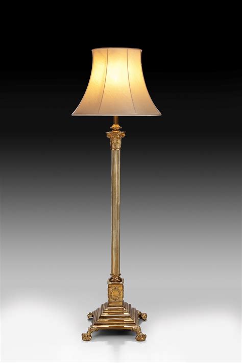 Antique Brass Adjustable Standard Lamp With Reeded Column