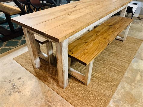 Rustic 7ft Farmhouse Table With Benches Dining Set Table Set Early