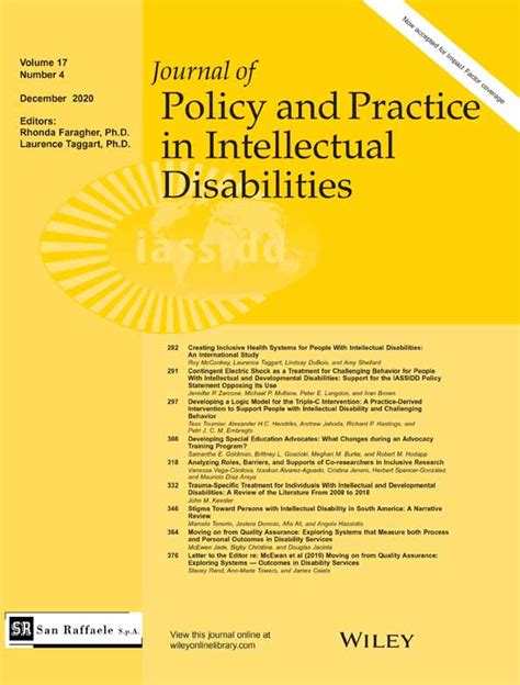 Journal Of Policy And Practice In Intellectual Disabilities Vol 17 No 4