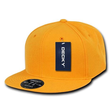 Plain Round Flat Bill Structured Baseball Cap Fitted Hat Yellow Gold
