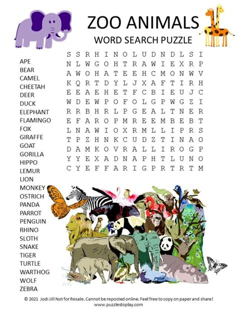 Zoo Animals Word Search Puzzle Puzzles To Play