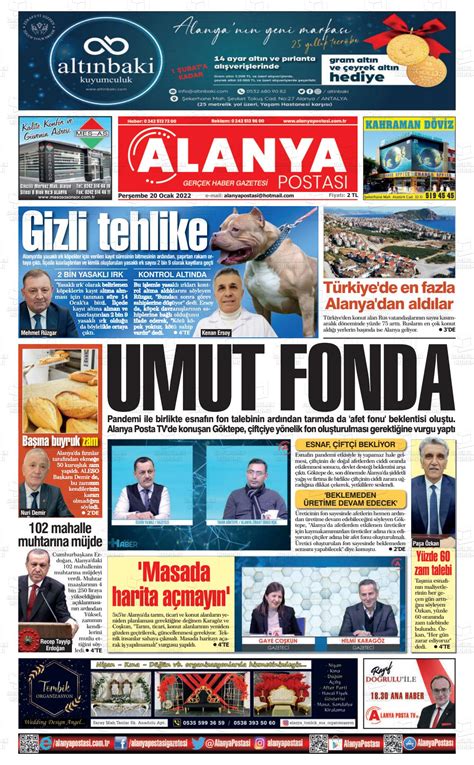 20 Ocak 2022 tarihli Alanya Postası Gazete Manşetleri