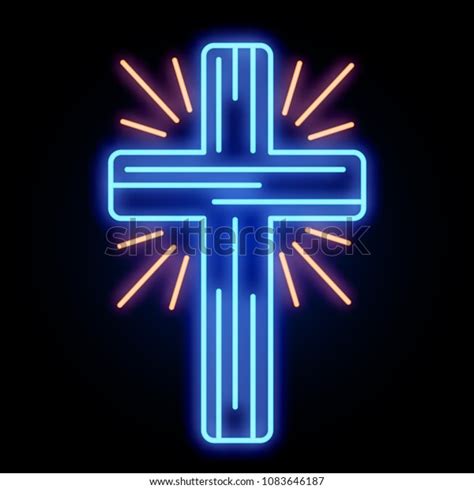 neon glowing church cross light sign stock vector royalty free 1083646187