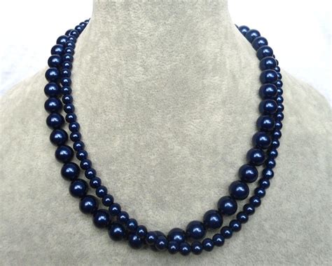 Navy Blue Pearl Necklaces Wedding Necklace18 Inches Etsy