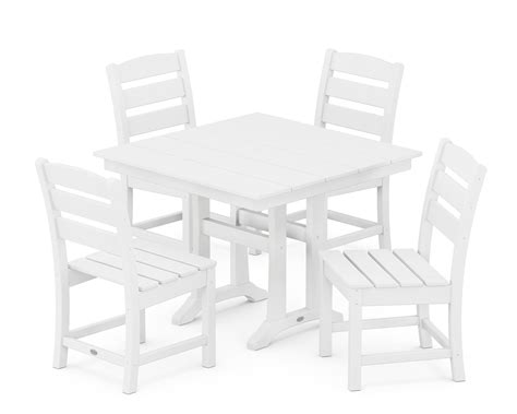 Polywood Lakeside 5 Piece Farmhouse Trestle Side Chair Dining Set In