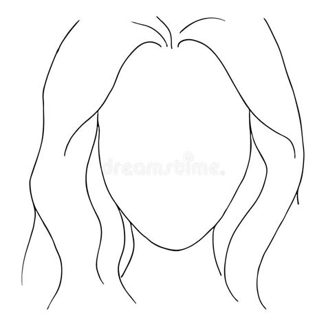 Young Long Hair Woman Outline Monochrome Drawing Stock Illustrations