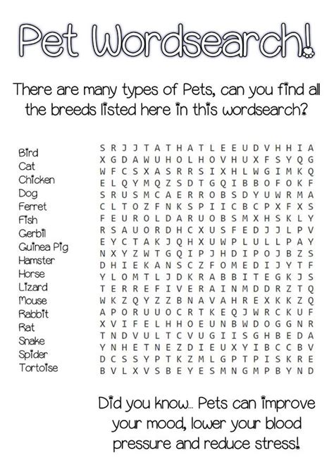 Pet Word Search Types 001 Printable Coloring Pages For Kids Fun