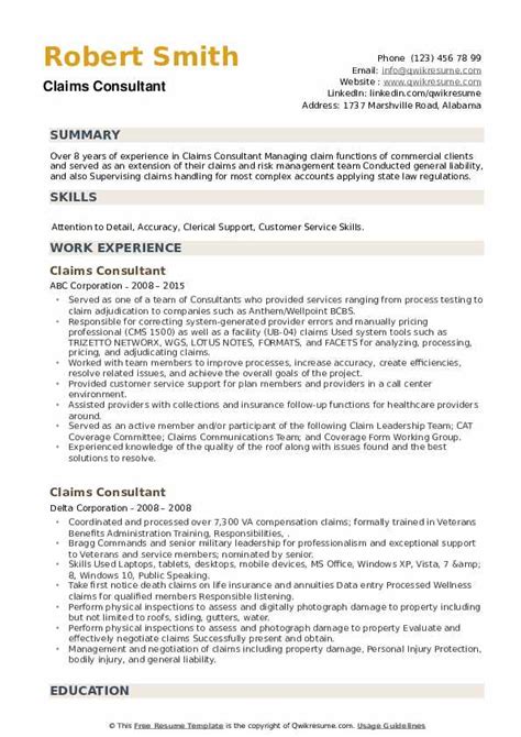 Maintain an understanding of current and emerging technologies and regulations which. Claims Consultant Resume Samples | QwikResume