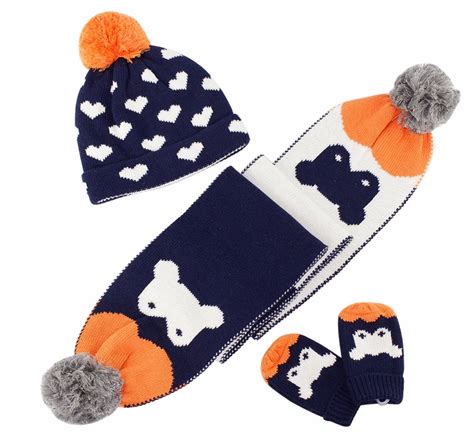 3pcsset Winter Warm Baby Boys Gloves Scarf Hat Sets Children Baby