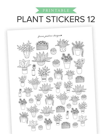 Plant Printable Planner Stickers, Hand Drawn Lined Flower Stickers for
