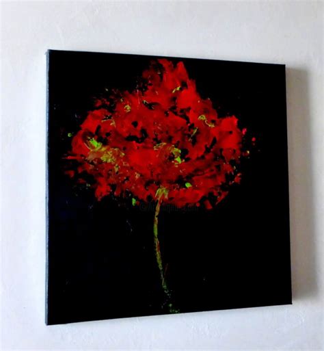 Grande peinture d'art floral abstraite originale, art mural acrylique, avec les belles couleurs bleues, jaunes, rouges et oranges, sur un carton de qualité. tableau peinture contemporain-abstrait-rouge-noir ECLOSION ...