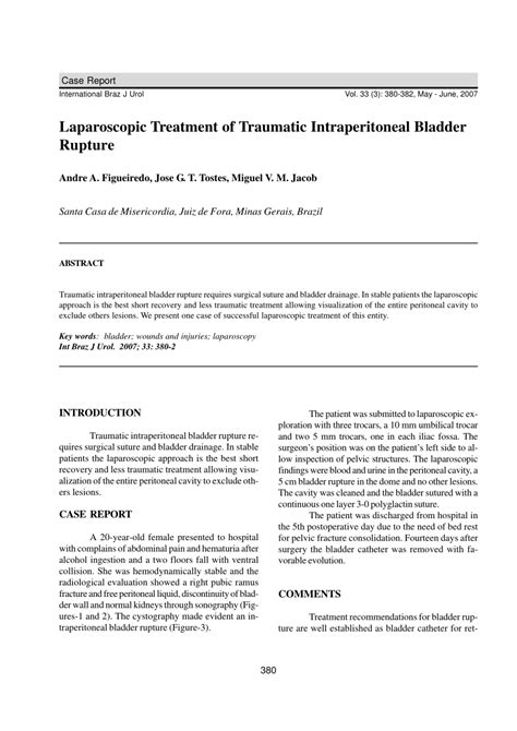 Pdf Laparoscopic Treatment Of Traumatic Intraperitoneal Bladder Rupture