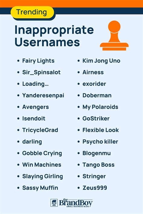 An Info Sheet With The Wordstrending Inappropriate Usernames