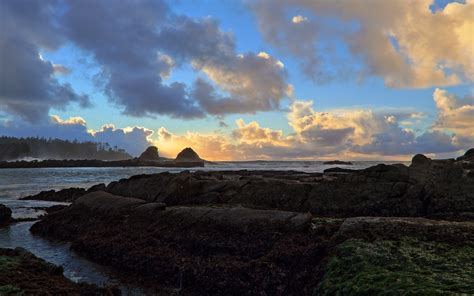 Sunset Clouds Landscapes Nature Coast Waves Rocks Hdr