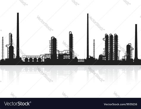 Oil Refinery Or Chemical Plant Silhouette Vector Image