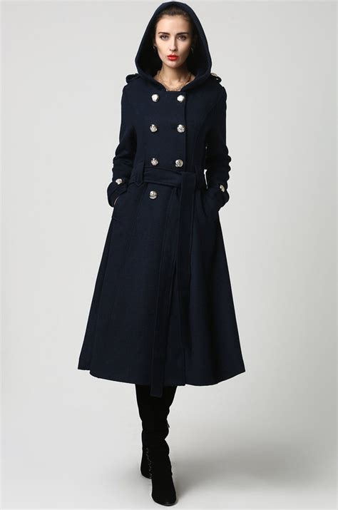 Wool Coat Women Long Wool Coat Winter Coat Overcoat Blue Etsy Coats