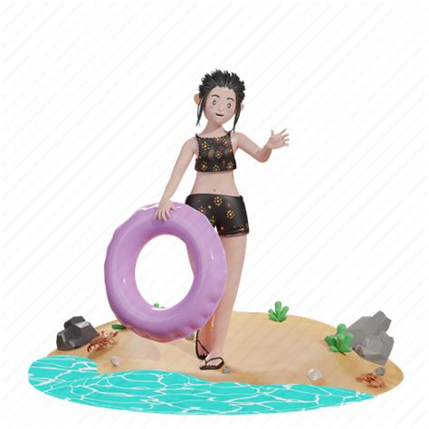 Female Woman Person Summer Adult Beach Vacation 3d Illustration Download On Iconfinder