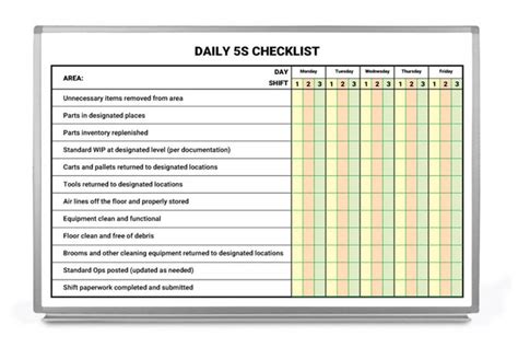 Daily 5s Checklist Whiteboard