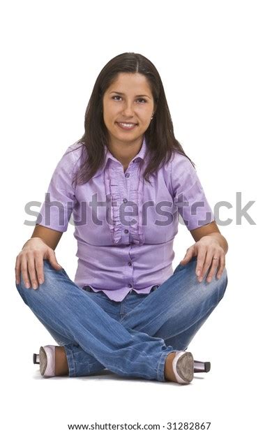 Young Woman Sitting Crossed Legs Isolated Stock Photo 31282867