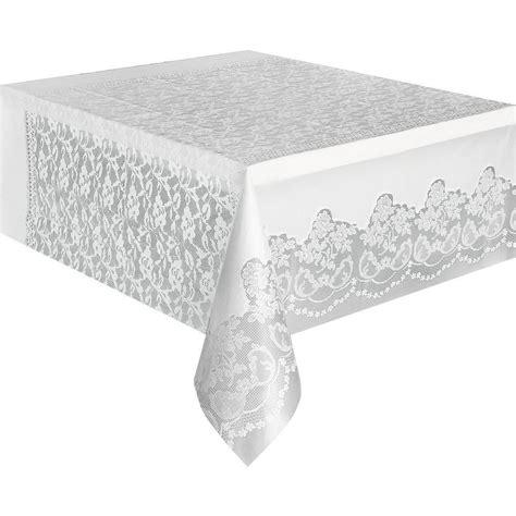 White Lace Print Plastic Party Tablecloth 108 X 54in