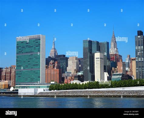 Manhattan Skyline With United Nations Building Hi Res Stock Photography