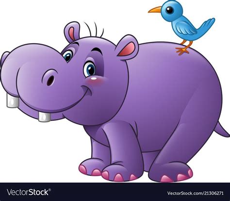 Cartoon Funny Hippo With Bird Royalty Free Vector Image Cartoon Hippo