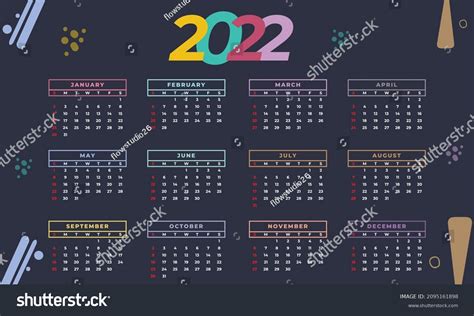 Calendar 2022 Year Set Vector Template Royalty Free Stock Vector