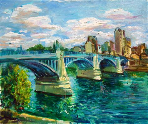 Ponts Seine Oise Bord De Seine Verdure été Belle Vue Peinture