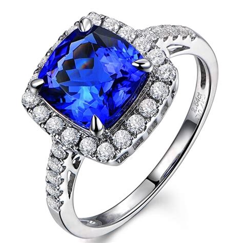 Color Gemstone Engagement Ring 9k White Gold 2ct Cushion Cut Fine
