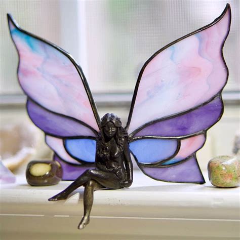 Stained Glass Fairy Sitting Fairy With Glass Wings Fairy Etsy